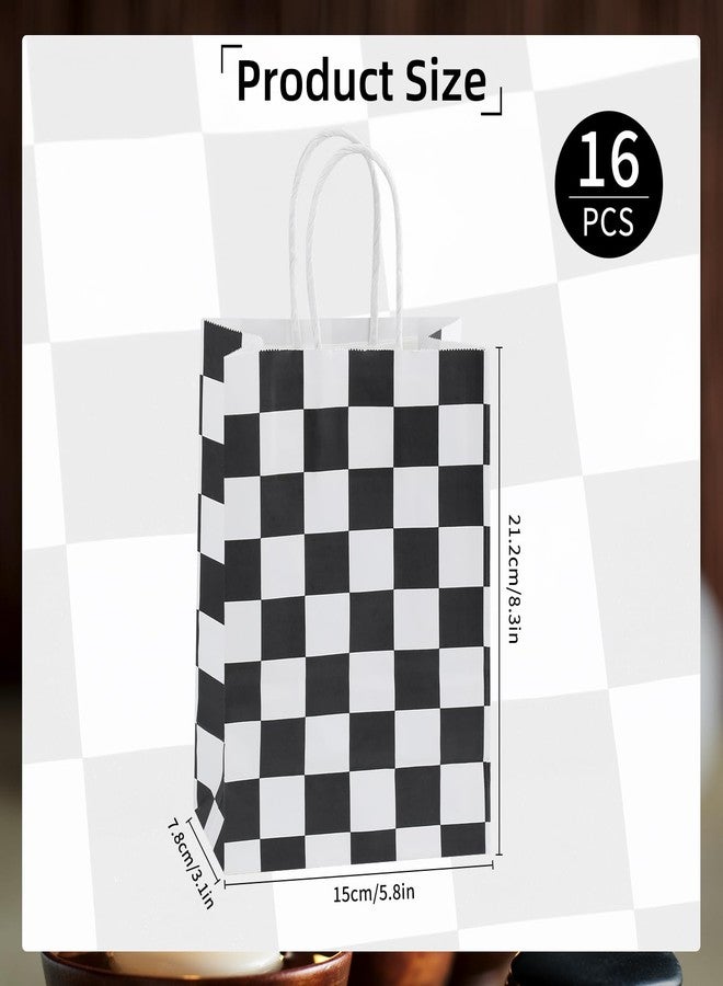 Motroce 16Pcs Checkered Racing Treat Bags, Race Car Party Favor Bags, Black and White Checkered Gift Bags with Handles, Racing Flag Candy Bags Goodie Bags for Race Car Themed Birthday Party Supplies - Image 2